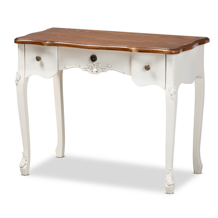 BAXTON STUDIO Sophie White and Brown Finished Small 3-Drawer Wood Console Table 162-10255